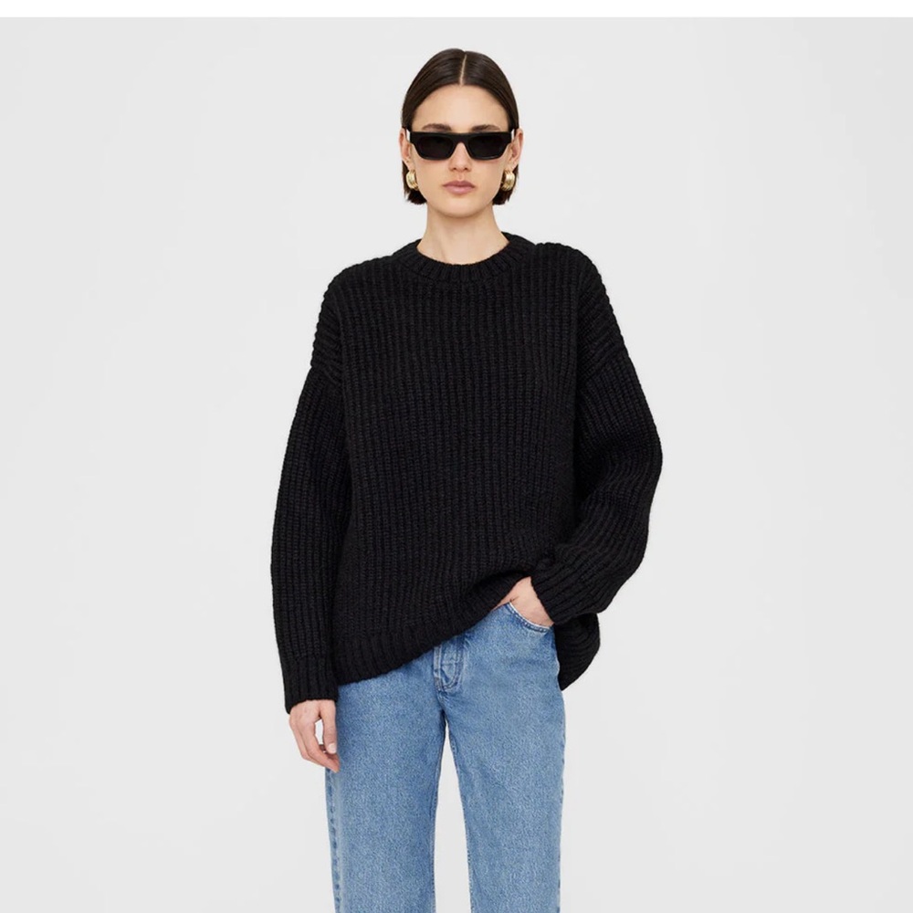 Anine Bing Black Chunky Knit Crew Neck Sweater